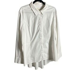 Chicos White Button Down Shirt‎ Long Sleeve Hi Low Hem Cutout Back XXL